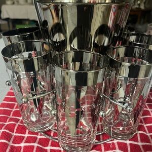 Vintage Elegant Bar Ware Set for 8 with ice bucket, stand and 8 glasses!